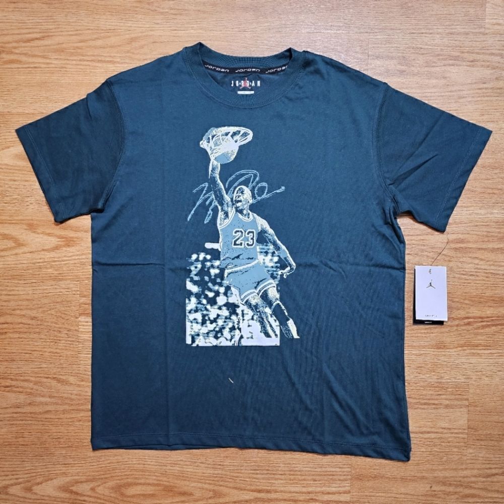 Air Jordan Sport Tee T-Shirt MJ Poster Logo Midnight Spruce Medium M Blue White